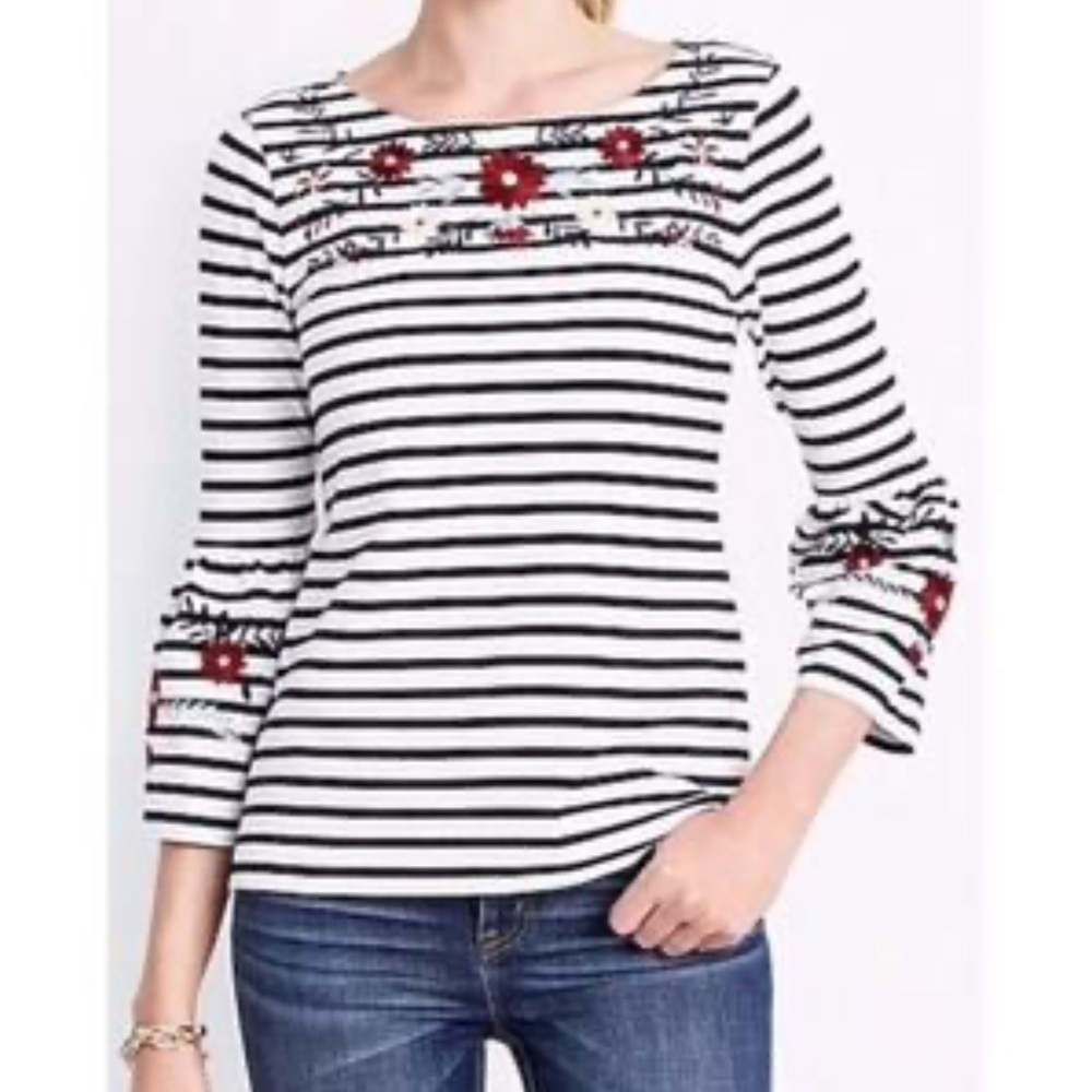 J. Crew Women's Embroidered Striped‎ Blouse 3/4 Bell Sleeve Size S